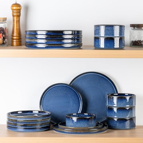 Image of TheTerra Ceramic Dinnerware Sets for 6, 18 Pieces Porcelain Lightweight Plates and Bowls Sets, Scratch Resistant Dish Set, Oven & Microwave & Dishwasher Safe, Starry Blue