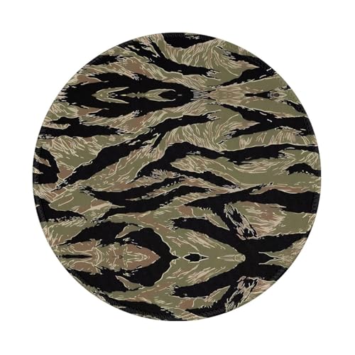 Alfombrilla de ratón redonda de camuflaje con rayas de tigre de 8 pulgadas, respaldo de goma para trabajo y juegos, perfecta para oficina, computadora portátil