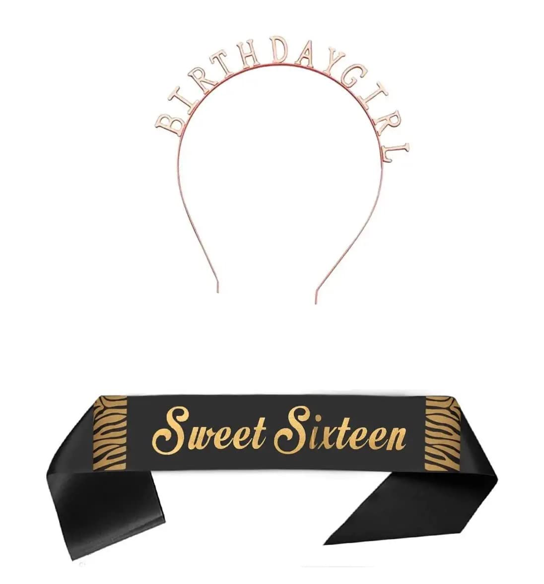 TOYXE Sweet Sixteen Sash with Birthday Girl Headband Black Gold (B09QJ13647) Amazon Price History, Amazon Price Tracker