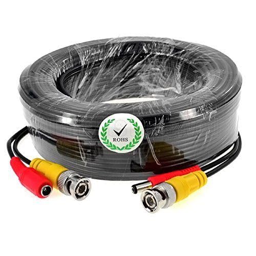 Multibao 2-in-1 BNC Video Power Cables, 5M 10M 20M 30M 50M BNC DC Power Video Lead Cables CCTV Security Camera DVR Extension Cable Black Color (25 Meter)