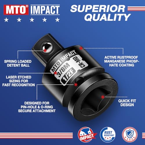 Image of MTO 2-Piece 1 /2 inch Female to 3 /8 inch Male Impact Socket Adapter Set, 1 /2 inch Drive Impact Driver Conversions for Impact Wrench, Chrome Molybdenum Alloy Steel (Pack of 2)