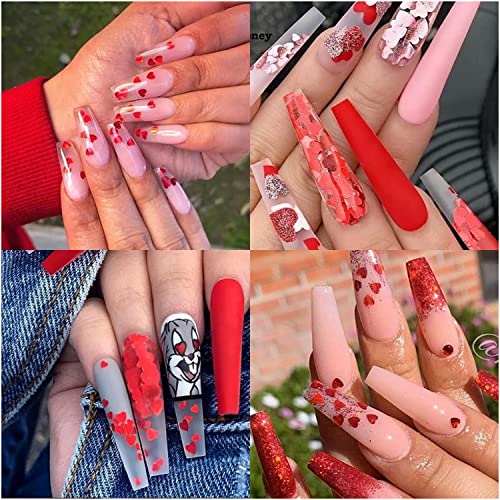 Heart Nail Art Decals Pink Heart Nail Sequins Holographic Sweet Love Heart Nail Glitter Flakes Shining Sequin For Nail Art Paillette Manicure 3D Diy Nail Art Decorations 1Bags (Pink) #TOP6