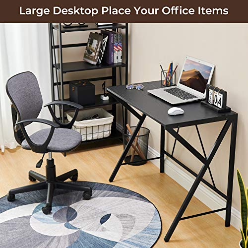Aingoo Computer Desk Modern Simple Writing Study Desk for Small Space with Sturdy K-Shaped Legs Home Office Notebook Desk Black