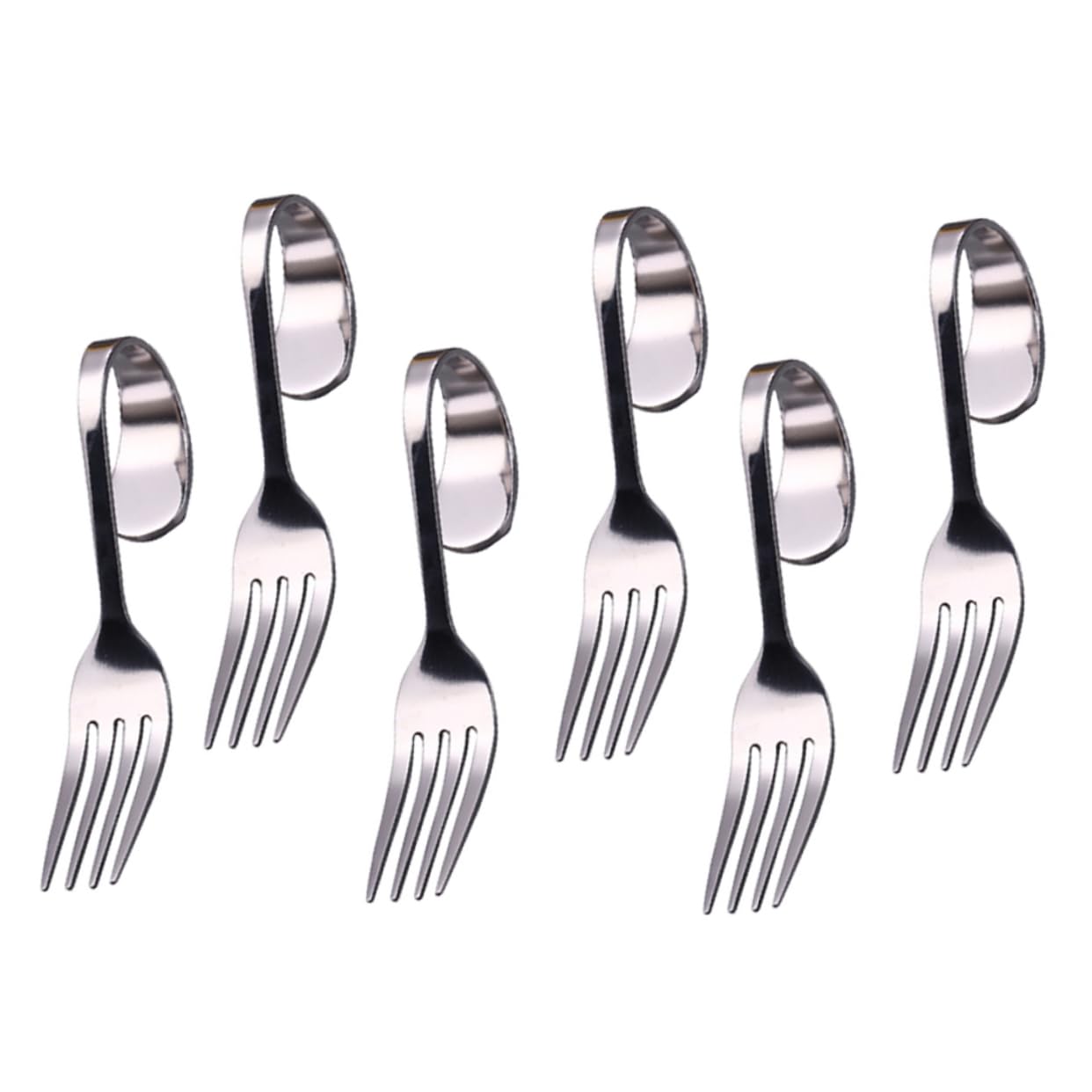 Ciieeo 6Pcs Stainless Steel Curved Handle Forks Stylish Salad Dessert Forks for Home Restaurant and Dessert Shop Use