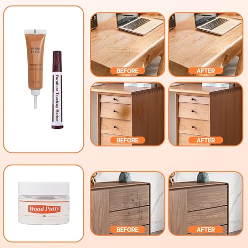 Image of Furniture Wood Repair Kit, Wood Markers for Scratches,12 Colors Wood Fillers for Stains and 8 Colors Furniture Markers Touch-up, Scratch, Cracks, Hole