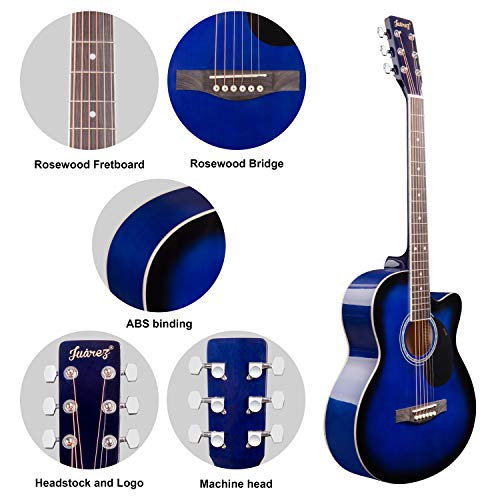 Image of JUAREZ Arpeggio 39 Inch Acoustic Guitar Kit, JRA39SR-TBS Spruce Top, Rosewood Fretboard & Bridge, Truss Rod, Chrome Die Cast Machine Tuners, Blue Sunburst
