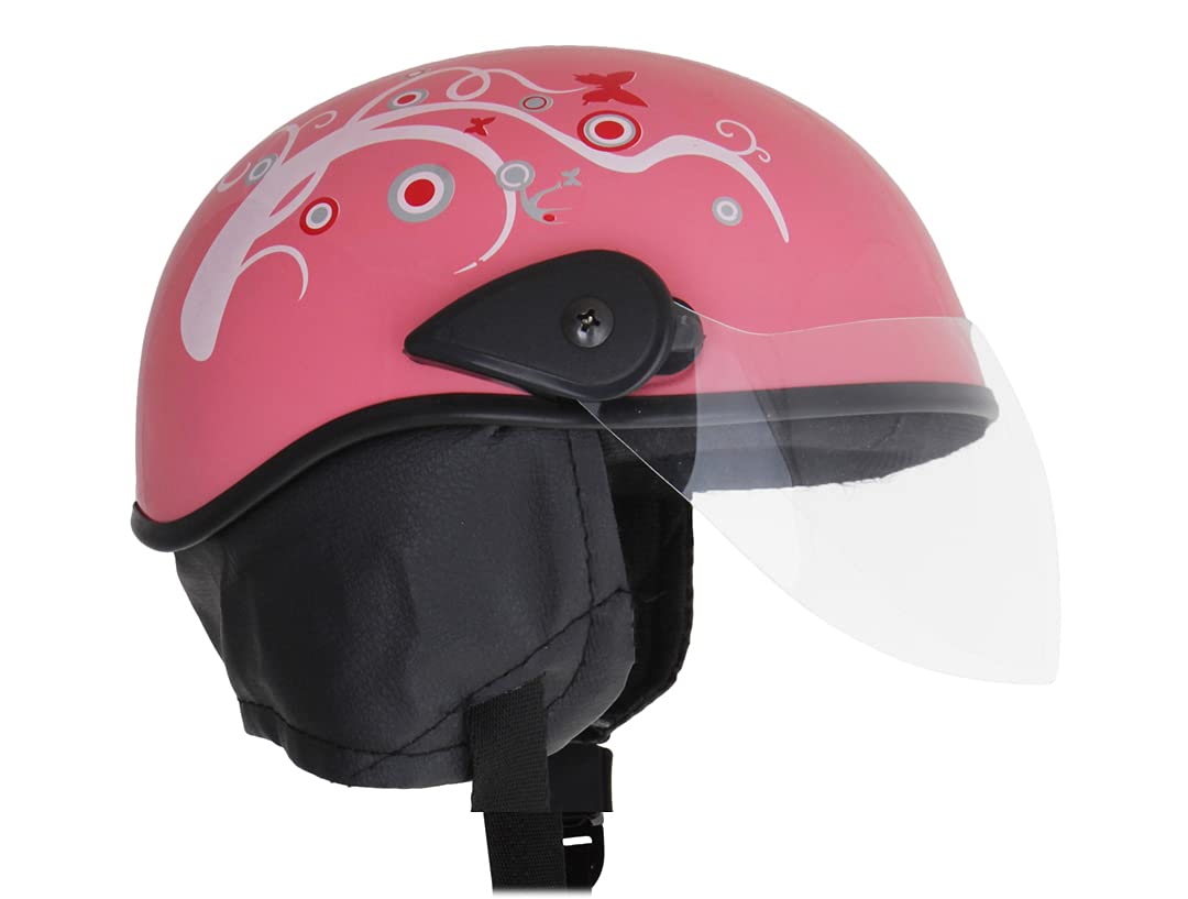 Western Era Stylish Lovable Half Face Helmet for Kids || Baby Safety and Comfort || (3-12 Years) (Pink Glossy) (Red Sticker) (Non-Motorized)
