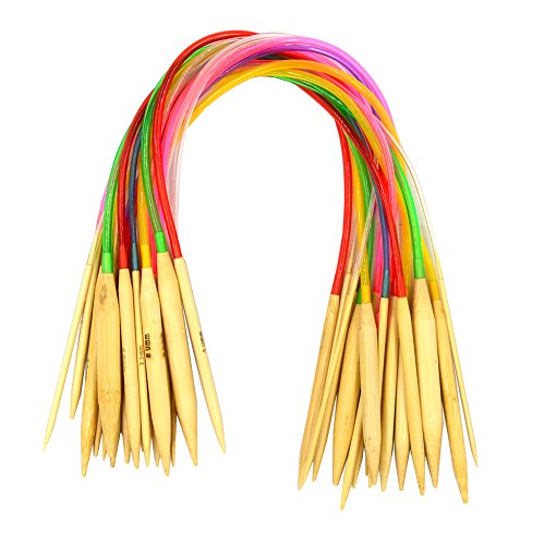 CrazyEve Circular Colorful Tube Bamboo Knitting Needles Set 18 Sizes 16