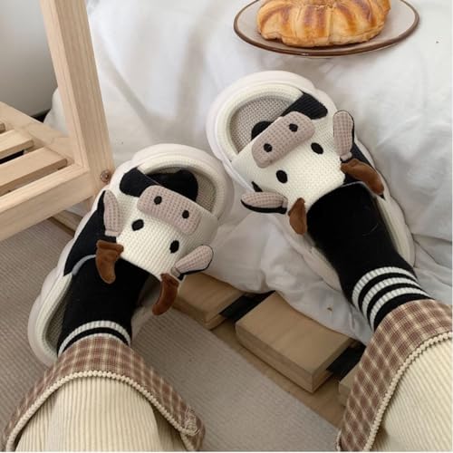 Cow Slippers for Women Men, Cute Cartoon Animal Slippers, Fuzzy/Linen Kawaii House Slippers, Winter/Summer Cow Slides for Indoor and Outdoor2