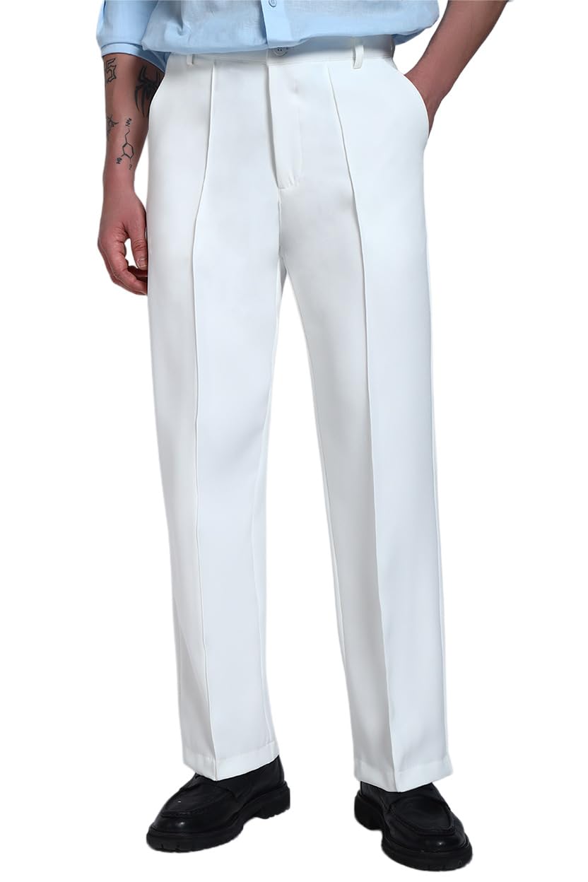 PERCH Solid Pintuck Korean Pants for Men White - Image 1