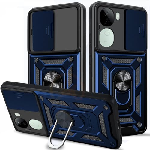 Image of Armor Bumper Back Cover Case for Vivo V40E 5G / iQOO Z9S 5G | Rotating Camera Cover, Ring Holder & Kickstand | Heavy Duty & 360 Degree Protection Vivo V40E 5G / iQOO Z9S 5G Back Cover (Blue)