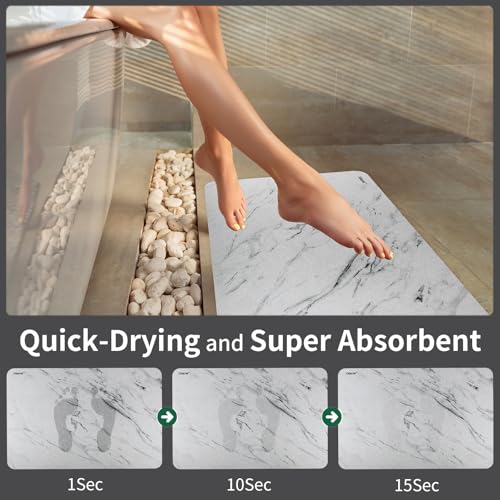 Large Stone Bath Mat: Super Absorbent, Quick Drying, Non-Slip (Light Grey)