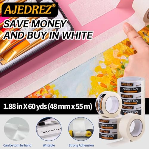 Image of Blue Painters Tape 2 Inch Wide (10 Rolls - 1.88in X 60yds), Wide Masking Tape for General Purpose Wall Painting, Home Improvement Removes Easily Without Leaving Sticky Residue (10 Rolls White)