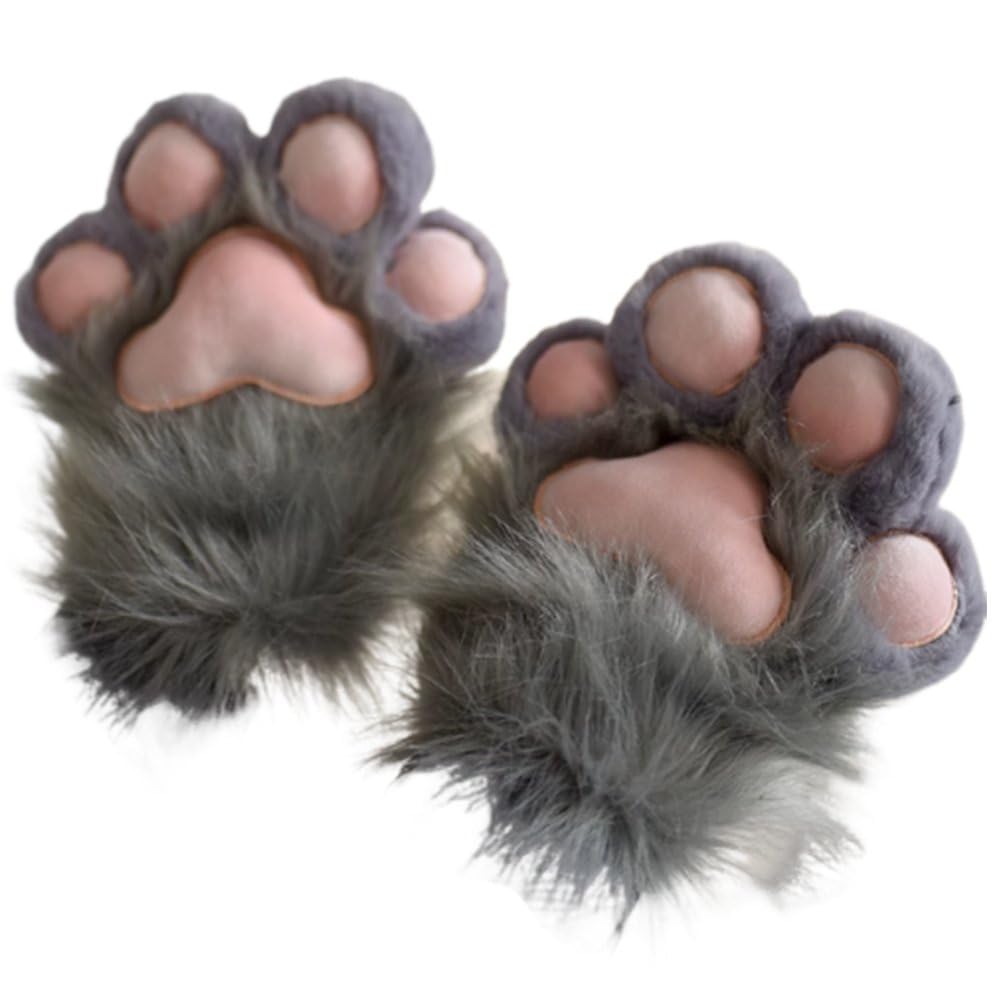 Plush Furry Cat Claw Gloves Claw Paws Mittens for Halloween Cosplay Costume Accessories Gloves Party Accessories for Adults