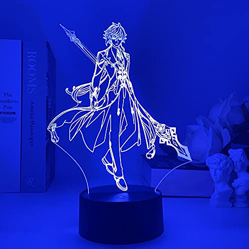 Lampe anime Genshin Impact - Figurine Zhongli 3D LED - Veilleuse pour anniversaire, salle de jeu, lampe de table colorée - Contrôle tactile Cover