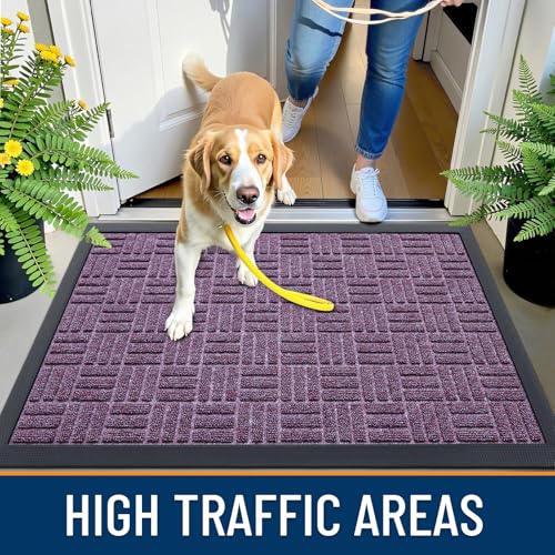 Image of OLANLY Front Door Mat Outside Entrance 71x23, Absorbent, Heavy Duty Sturdy Natural Rubber Doormat Indoor Outdoor, Non-Slip, Stain and Fade Resistant, Low Profile Floor Mat for Entryway, Violet