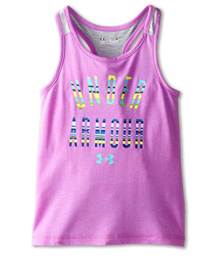 Under Armour Kids Girls UA Racerback, Exotic Bloom/True Grey Heather/Exotic Bloom Blurred Lines Print, 5 Little Kids