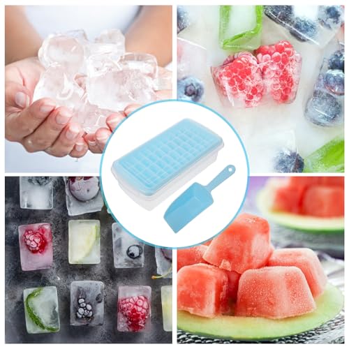 Molde para cubitos de hielo grande azul OSALADI con tapa y raspador miniatura 3