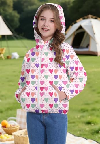 Image of Zando Lightweight Girls Rain Jacket - Hooded Windbreaker Water-Resistant Girls' Outerwear Jackets & Coats for Kids 4-10Y