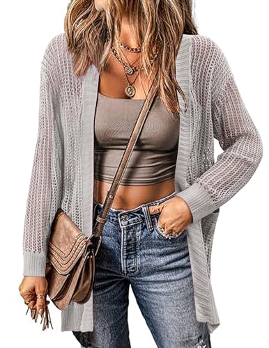 Image of Zeagoo Women 2025 Lightweight Crochet Cardigan Long Sleeve Open Front Knit Sweater Summer Kimono Cover Up with Pockets