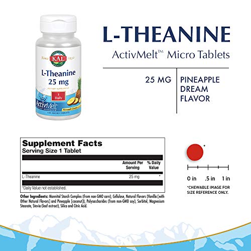 Kal 25 Mg L-Theanine Tablets, Pineapple, 120 Count #TOP2