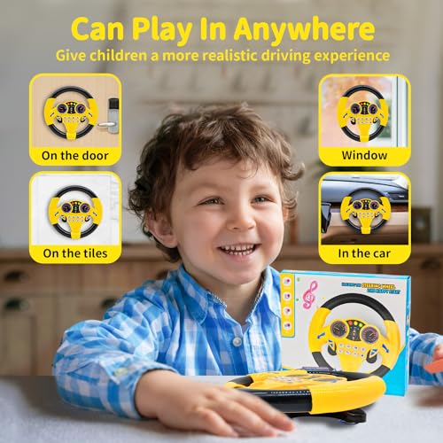 Cuackamily Lenkrad Kinder Spielzeug, Simulierter tragbarer Fahrregler, Fahrsimulator Auto Simulation Spielzeug,Interaktives Lenkrad Lernspielzeug, pädagogisches Geschenk für Kleinkinder Kinder (Gelb)