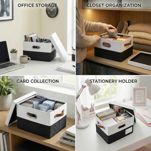 Image of PRANDOM Storage Bins with Lids [3-Pack] Linen Fabric Foldable Storage Boxes Organizer Containers Baskets Cube with Cover for Bedroom Closet Office Black & White（11.4X8.6X6.7
