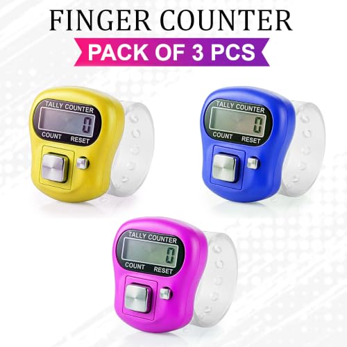 Image of GLUN Pack of 3 Finger Prayer Counter, 5-Digit Counting LCD Display Device, Ring Electronic Digital Finger Counter for Prayers & Various Counting Use (Random Colour)