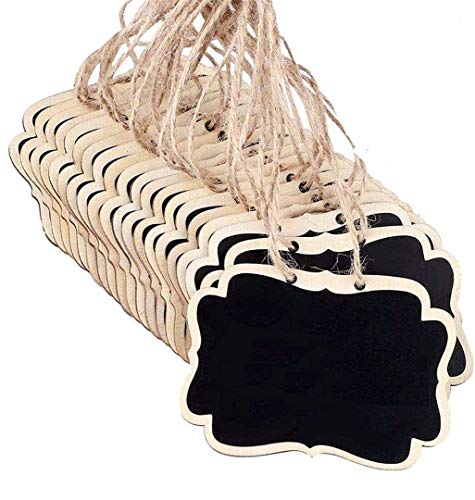 Image of CVANU 15 Pcs Mini Chalkboards Signs Hanging Rectangle Chalkboards Double Sided Blackboard Message Board Hanging Signs for Weddings, Kids Crafts C-3