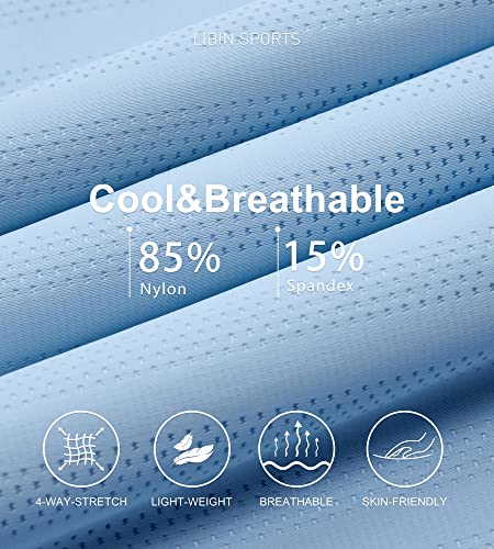 Libin Men's Short Sleeve Workout T Shirts Upf 50+ Running Crewneck Shirts Two Color Stripe Golf Shirts Athletic Casual, Aqua Green, M #TOP3