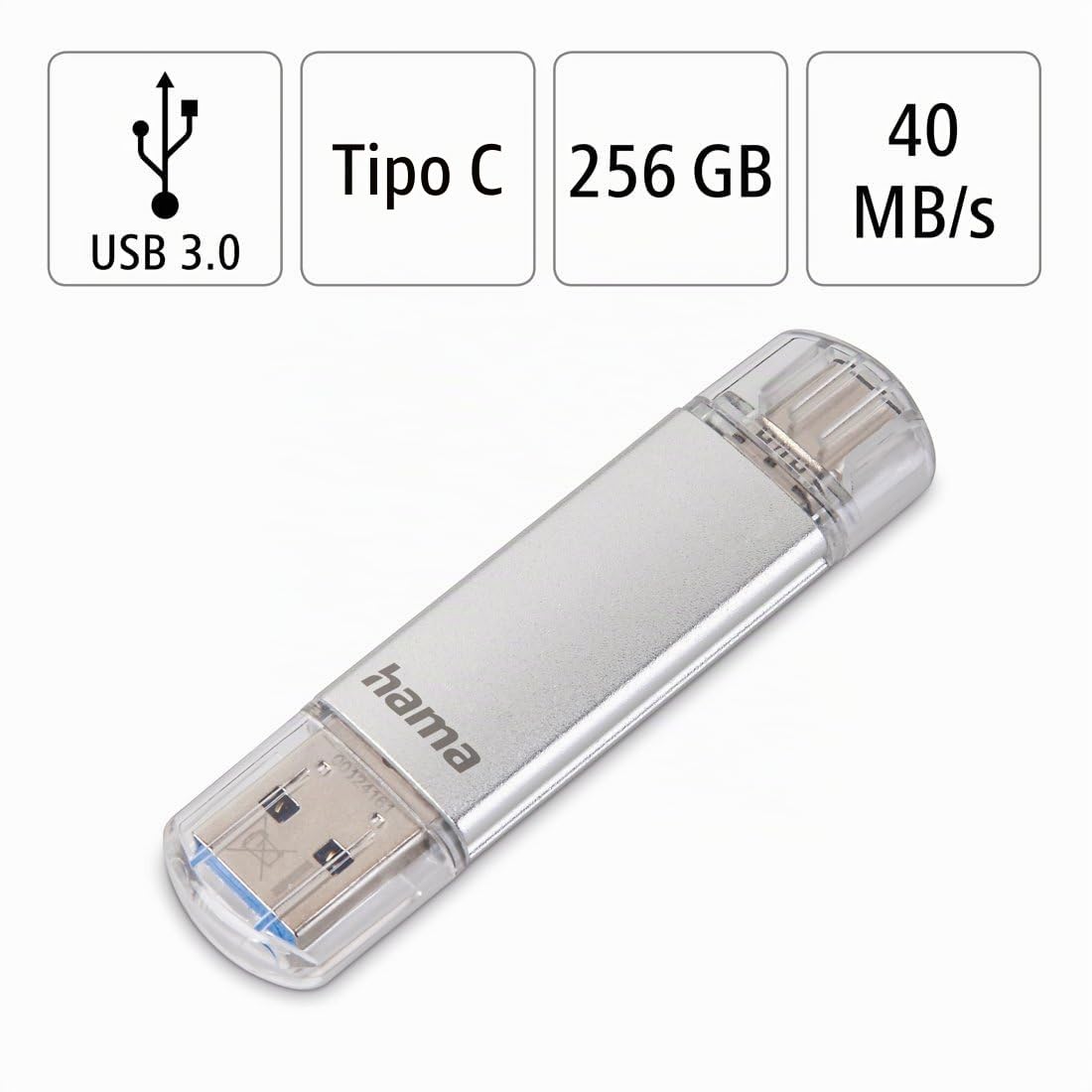 Hama – Flashpen “C-Laeta”, USB Type-C 3.1 - USB 3.0, 256 GB, 70 MB/s, silver