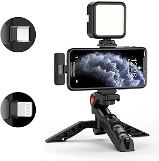 Wireless Vlogging Kit Phone Stand with Lavalier Microphone LED Light for iPhone Android Smartphone Live Streaming Tool Kit