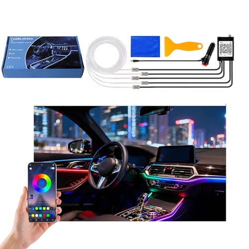 YAOBLUESEA 12V Striscia LED per Interni Auto 6M Luci Abitacolo Ambientali Illuminazione 5050 RGB al Neon Lampade Impermeabili con APP