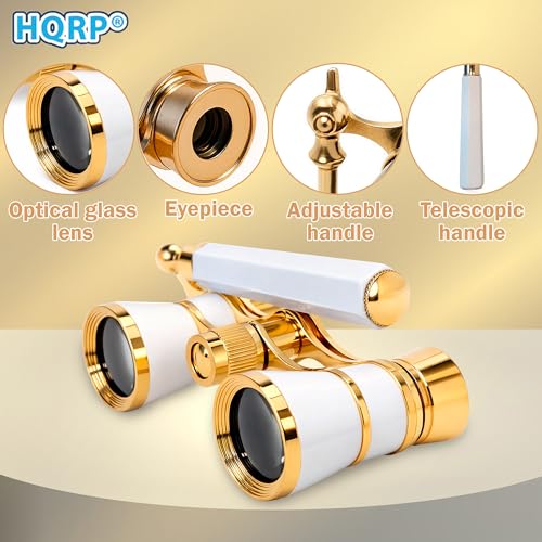 Binoculares HQRP 3 x 25 con Mango Retráctil Blanco Dorado miniatura 3