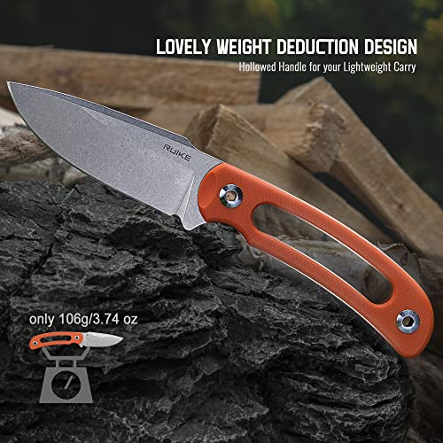 Image of Ruike Survival Hunting EDC Fixed Blade Knife With Sheath,Small Lightweight,14c28n Full-Tang, Bushcraft BowieTactical Camping Gear For Men,Defense Top Horizontal Stainless Steel,Carry Kydex Blet, F815