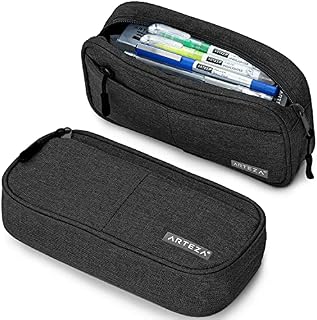 ARTEZA Pencil Case, Black Pencil Pouch with Zipper Closure, School Supplies for Students and Teachers