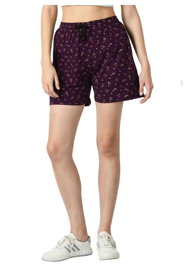 Cotton Printed Regular Fit Shorts Hotpant for Women (Pack of 1) Maroon-image-2
