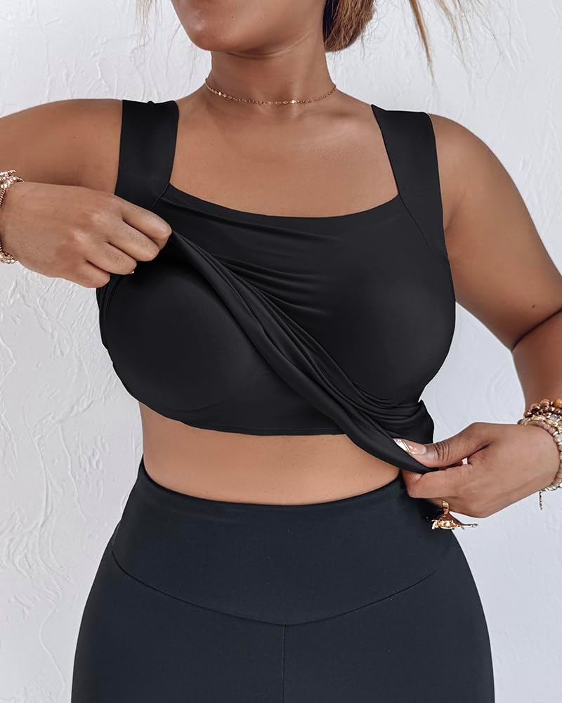 Plus Size Tank Top with Built in Bra for Womens Shapewear Camisole Top Tummy Control Padded Shirt Slim Fit Workout Top