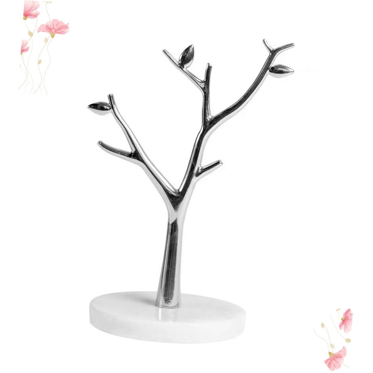 ibasenice Organizador de Joyas Soporte para Pendientes y Collares Bandeja Creativa Forma de Árbol de Mármol y Metal Plata para Uso Personal y Comercial