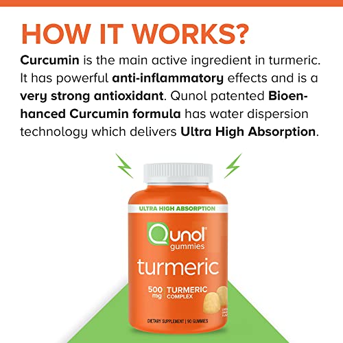 Qunol Turmeric Gummies, Gummy with 500mg Turmeric Curcumin, Joint Support Supplement, Ultra High Absorption Tumeric Curcumin, Vegan, Gluten Free, 90 Count - Image 4