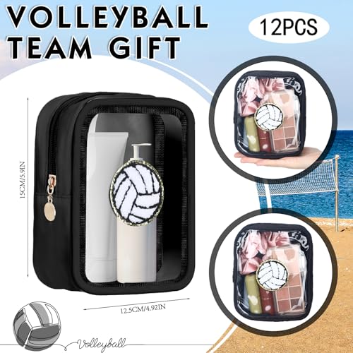 Reginary 12 Pcs Sport Team Gift Bags 6 x 5 Inch Chenille Patch Clear Makeup Bags Waterproof Travel Size for Women Party Favors Team Stuff(Black,Volleyball)2
