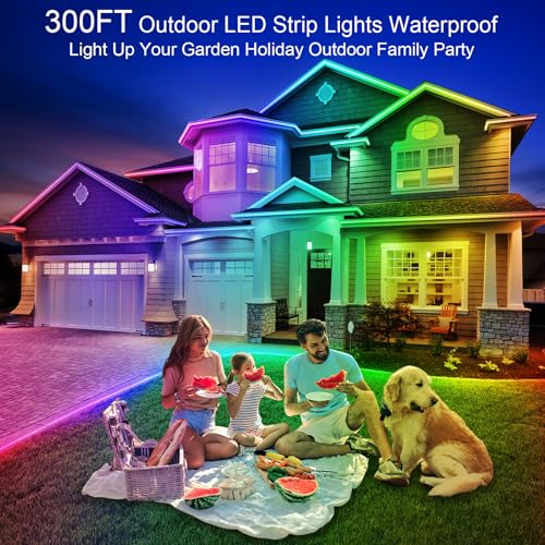 Image of AILBTON 300ft Outdoor LED Strip Lights Waterproof,Balcony Exterior Led Rope Lights for DeckMusic Sync RGB IP68 Outside Led Light Strips Waterproof with App and Remote