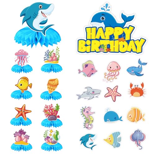 Juego de 23 decoraciones de centro de nido de abeja coloridas del océano de sirena: perfecto para cumpleaños de niñas y baby showers submarinos