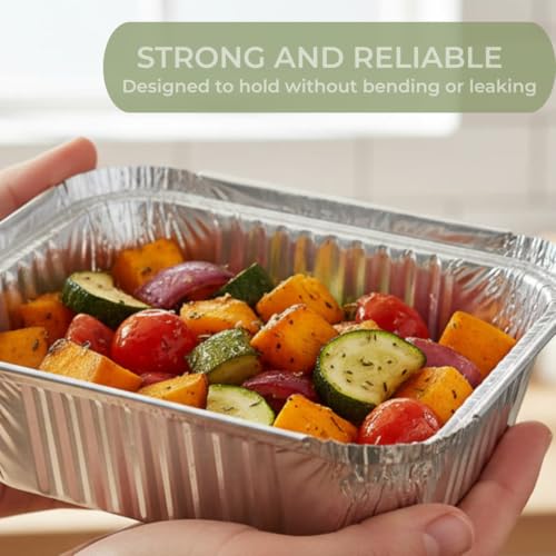 Aluminium Foil Food Trays No.2 with Lids – Disposable Takeaway Containers for Meal Preparation, Baking, Roasting & Food Preservation – Robust, Leak Resistant, Freezer & Oven Safe (25) - Image 6