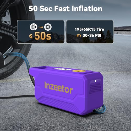 Image of 150 PSI Tire Inflator Portable Air Compressor with Digital Pressure, Purple