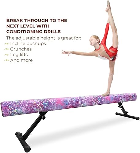 Miniatura 3 de Viga de equilibrio ajustable y plegable de 8 pies, equipo de gimnasia de gamuza alto y bajo, no requiere herramientas, viga de gimnasia para