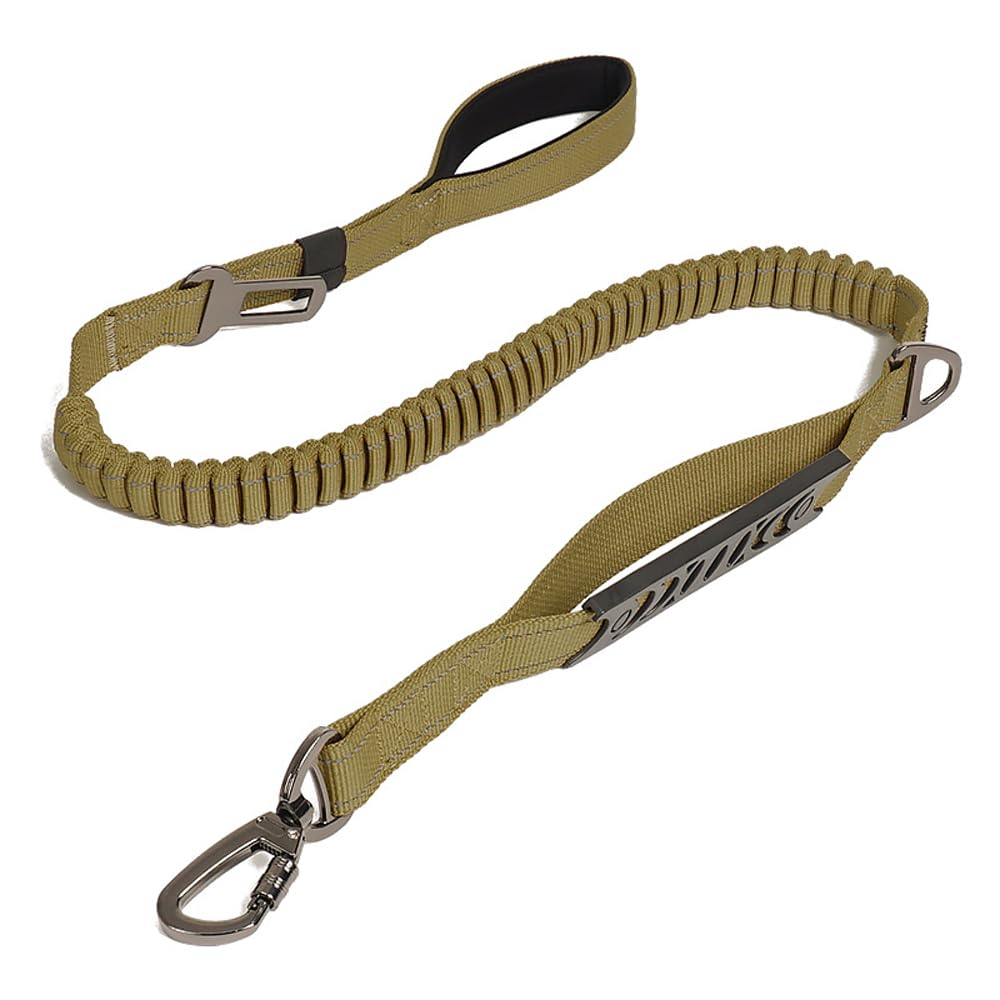 YzoTek Heavy Duty Bungee Dog Leash - Safety Shock Absorbing 2 Padded Handles Training Leash with Metal Lock, D Ring, Car Seat Belt Clip and Reflective Strips for Medium Large X-Large Dogs