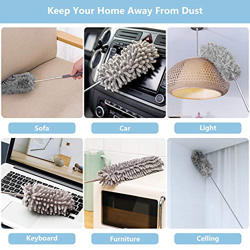 Microfiber Duster for Home, Homga Microfiber Duster Cleaning Kit with Telescoping Extension Pole 100 Inch, Reusable Bendable Dusters, Washable Lightweight Dusters for Cleaning Cobwebs Ceilings Fans - Thumbnail 6