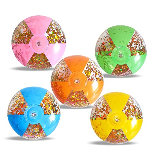 MMDOCO 5 STÜCKE Aufblasbare Glitzer-Wasserbälle, 25 cm/9,8 Zoll Konfetti-Wasserbälle, Pool-Spielzeugball, Strandball-Partybevorzugung Cover