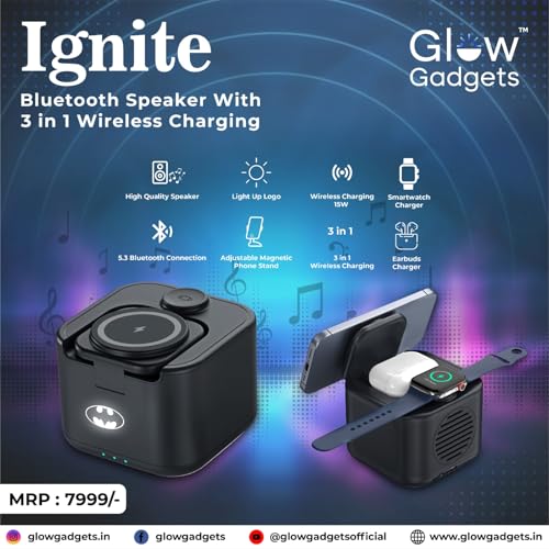 Image of Glow Gadgets Ignite Bluetooth Speaker with 3-in-1 Wireless Charging Station | 3W Power | Modern Black - Premium Sound, Stylish Design